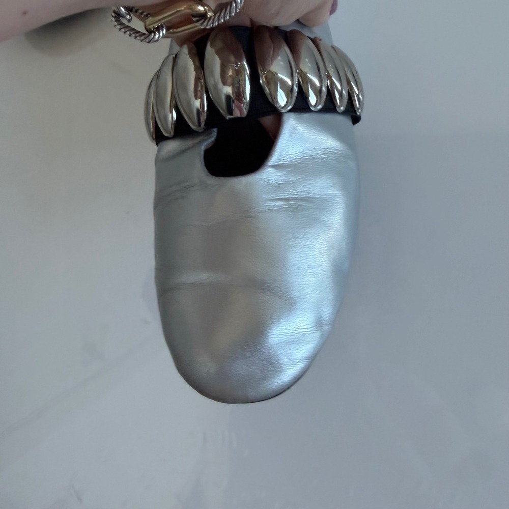 Alaïa Silver Leather Flats with Silver Bead Strap - Picture 8 of 15